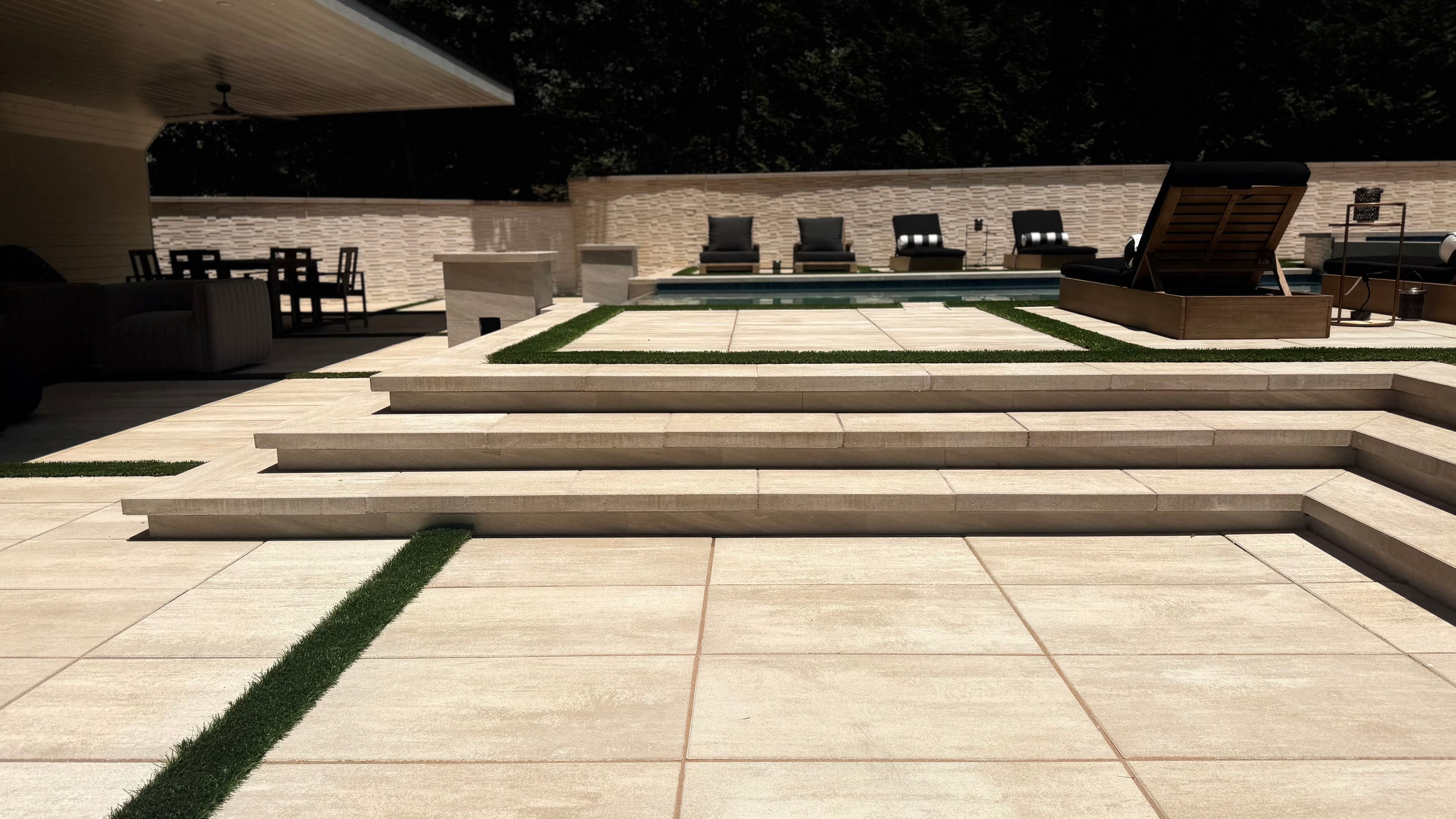 Multi-level deck with turf inlays