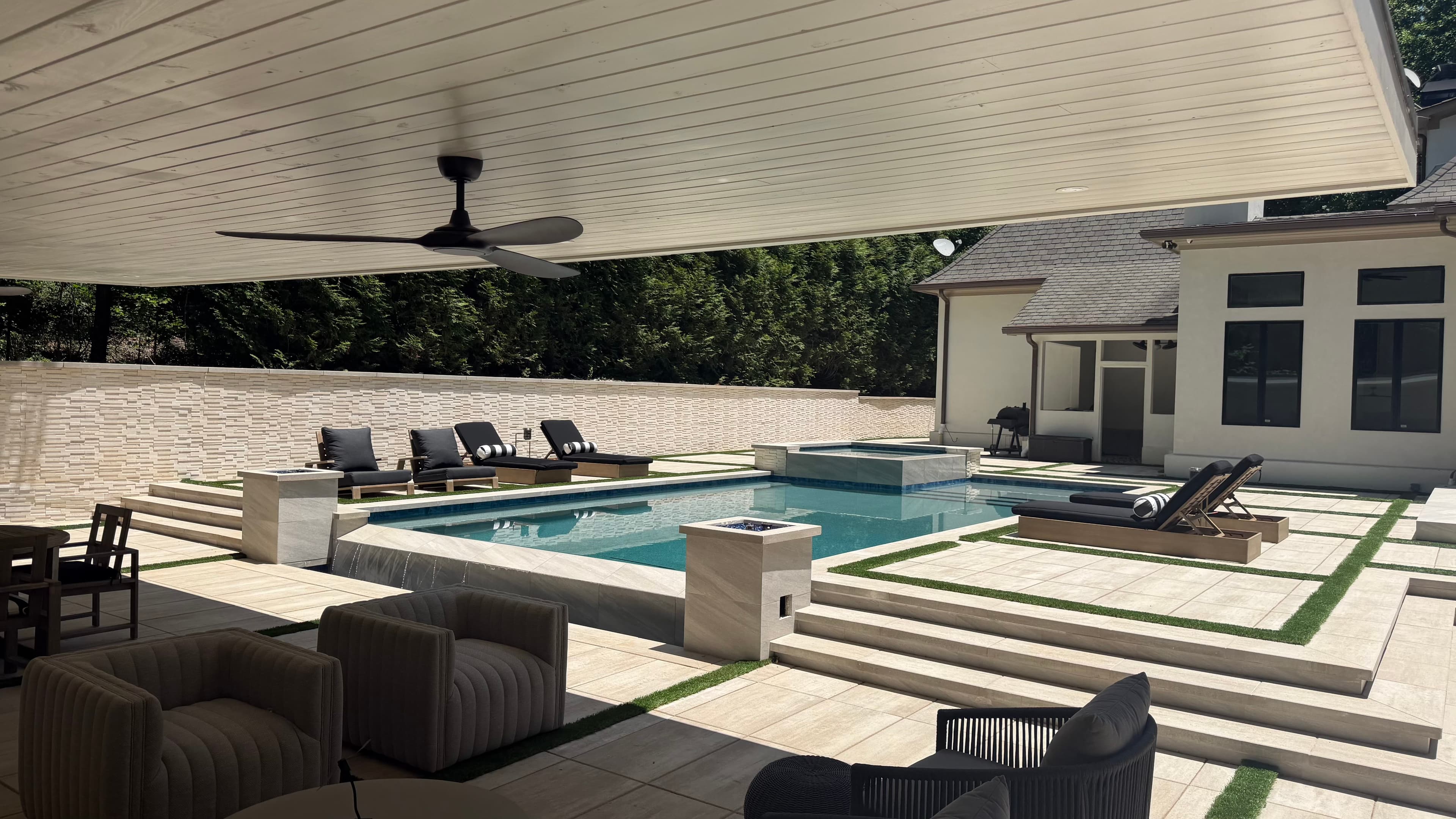 Covered pavilion with pool and spa view